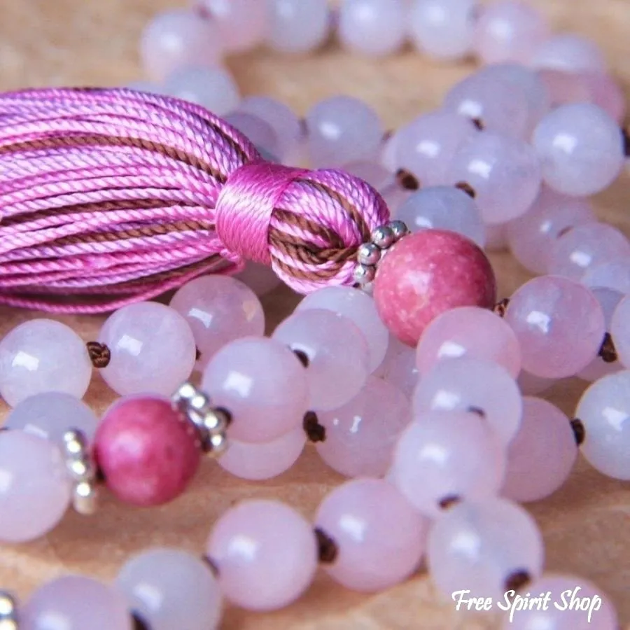 108 Natural Rose Quartz Stone Mala Prayer Beads With Tassel