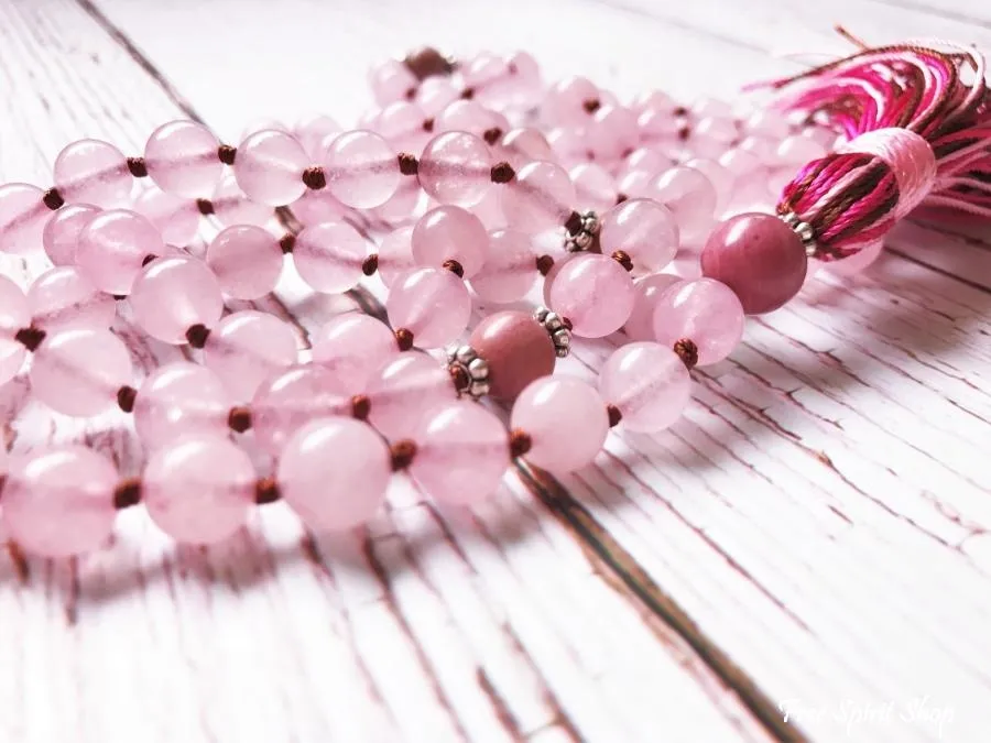 108 Natural Rose Quartz Stone Mala Prayer Beads With Tassel