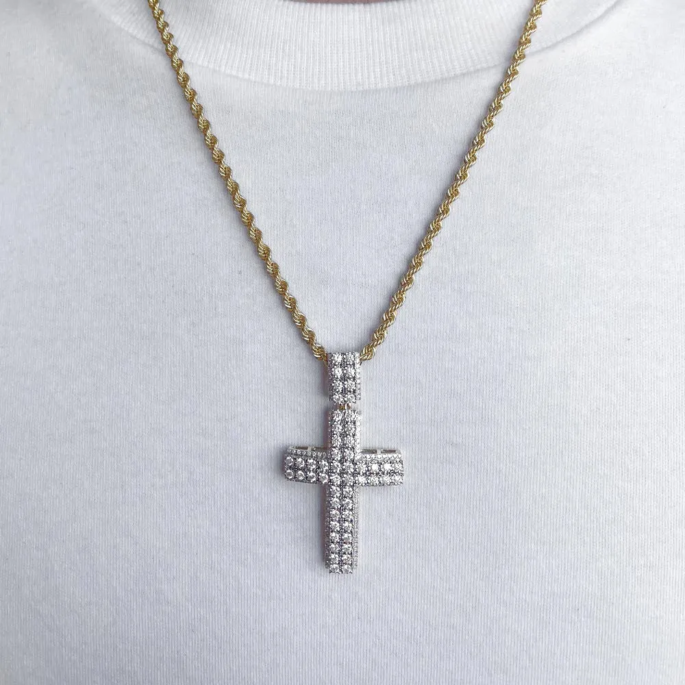 10k Solid Gold Diamond Cross Necklace Pendant 1.35 CTW