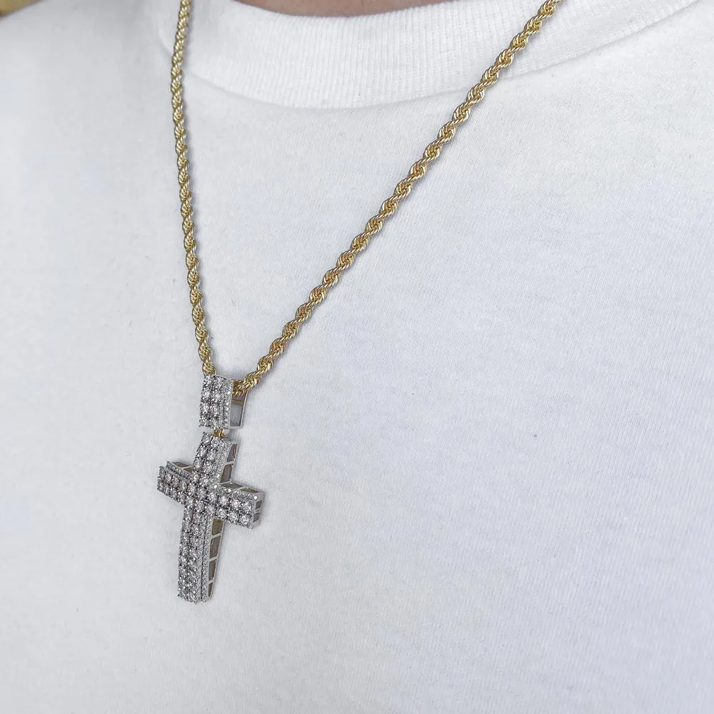 10k Solid Gold Diamond Cross Necklace Pendant 1.35 CTW