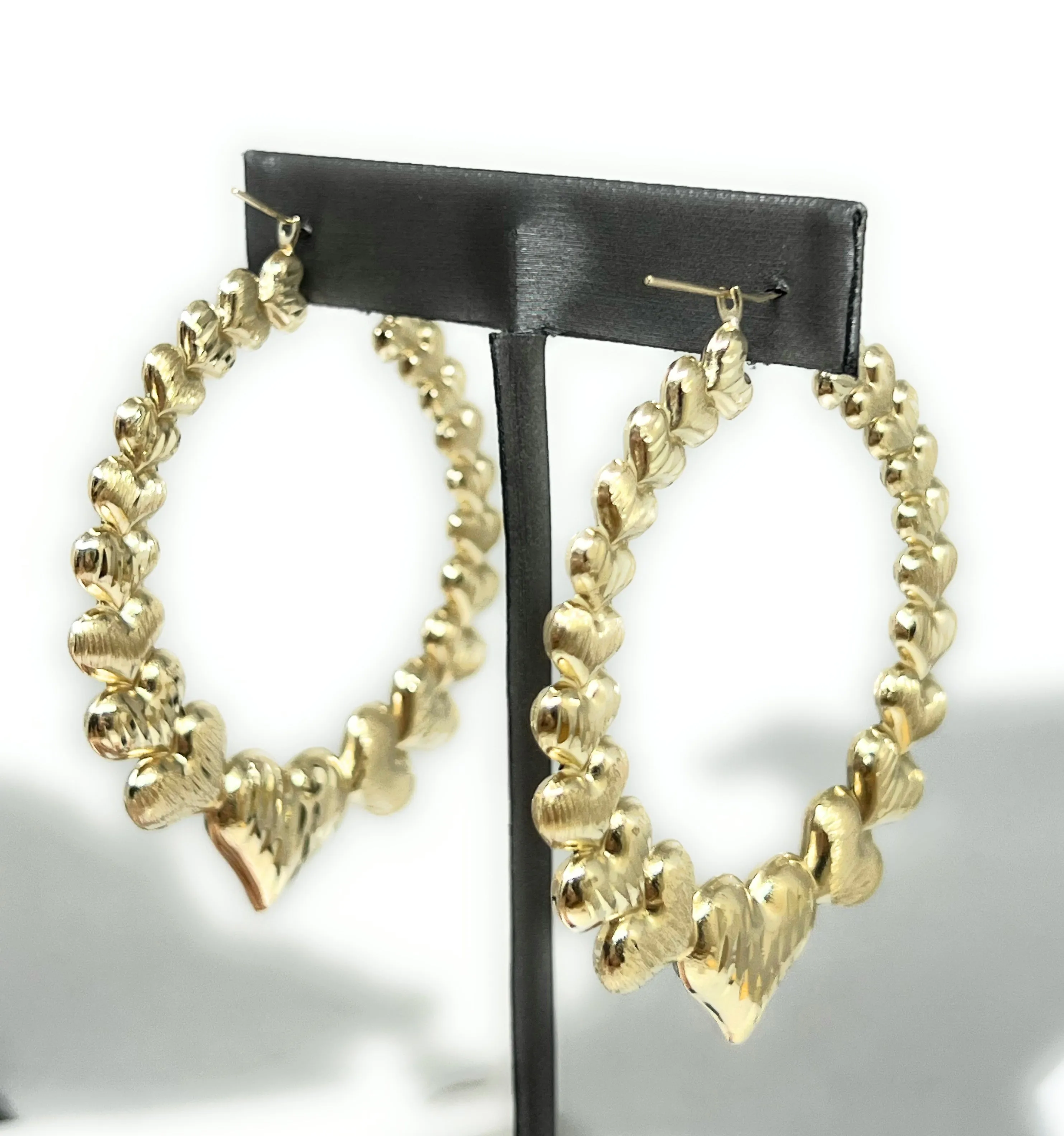 10k Solid Gold Heart Hoop Earrings