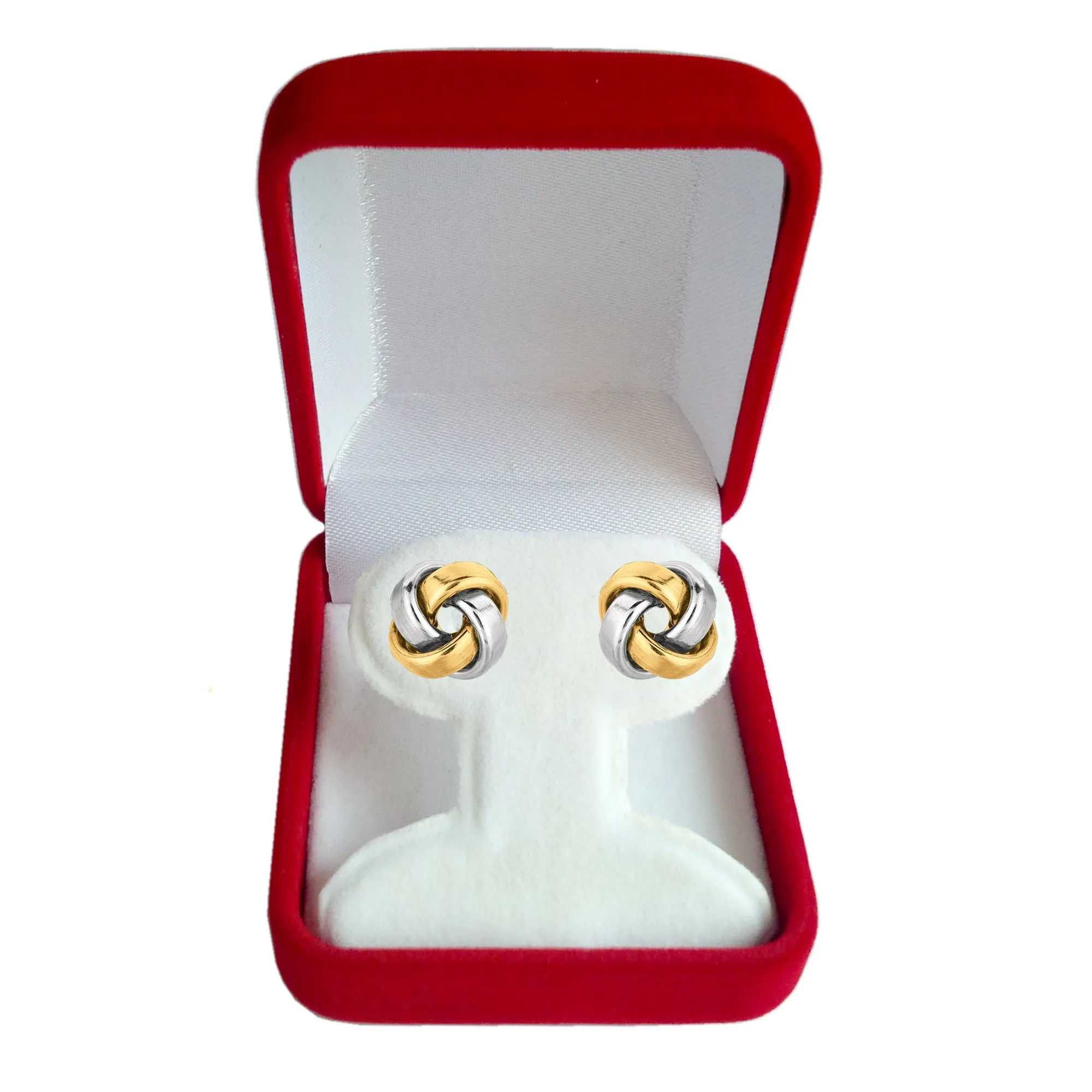 14k Gold Shiny Square Tube Love Knot Stud Earrings, 10mm