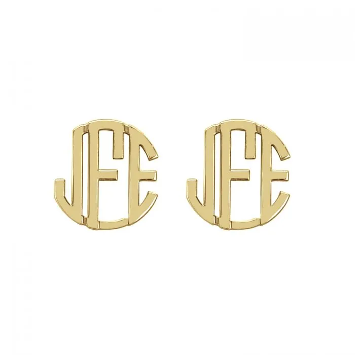 14K Solid Gold Block Mini Monogram Stud Earrings