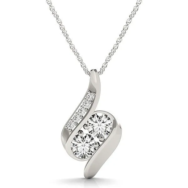 14k White Gold Two Stone Curved Style Diamond Pendant (3/4 cttw)-rx74944-18