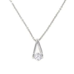 16 Inch Rhodium Plated Necklace with Single CZ Pendant