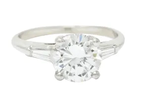 1950's J.E. Caldwell 1.81 CTW Diamond Platinum Three Stone Engagement Ring