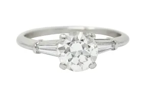 1950's Mid-Century 1.42 CTW Diamond Platinum Three Stone Engagement Ring GIA