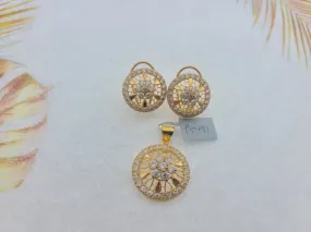 22K Solid Gold Zircon Pendant Set P5491