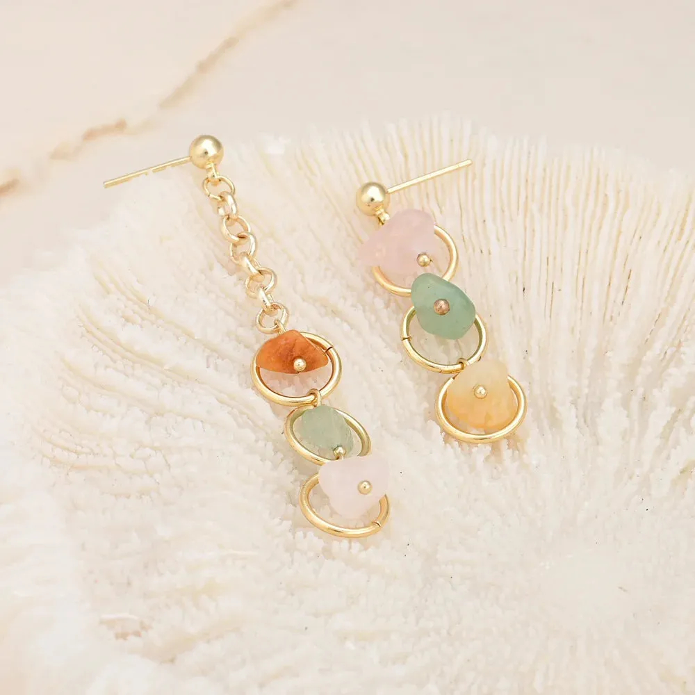 3 Natural Stone Mismatched Drop Earrings