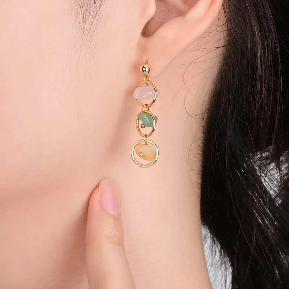 3 Natural Stone Mismatched Drop Earrings