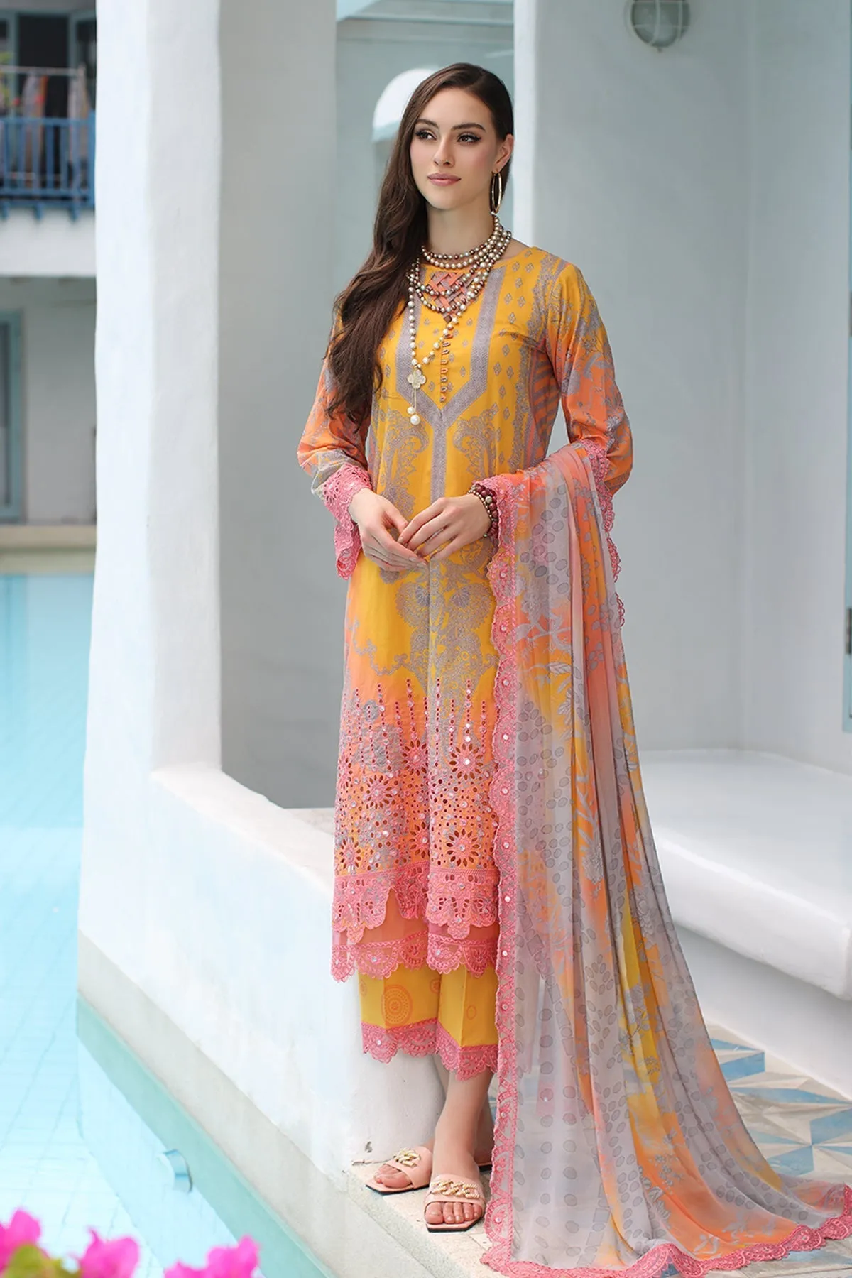 3-PC Unstitched Embroidered Lawn with Embroidred Chiffon Dupatta CCH4-02