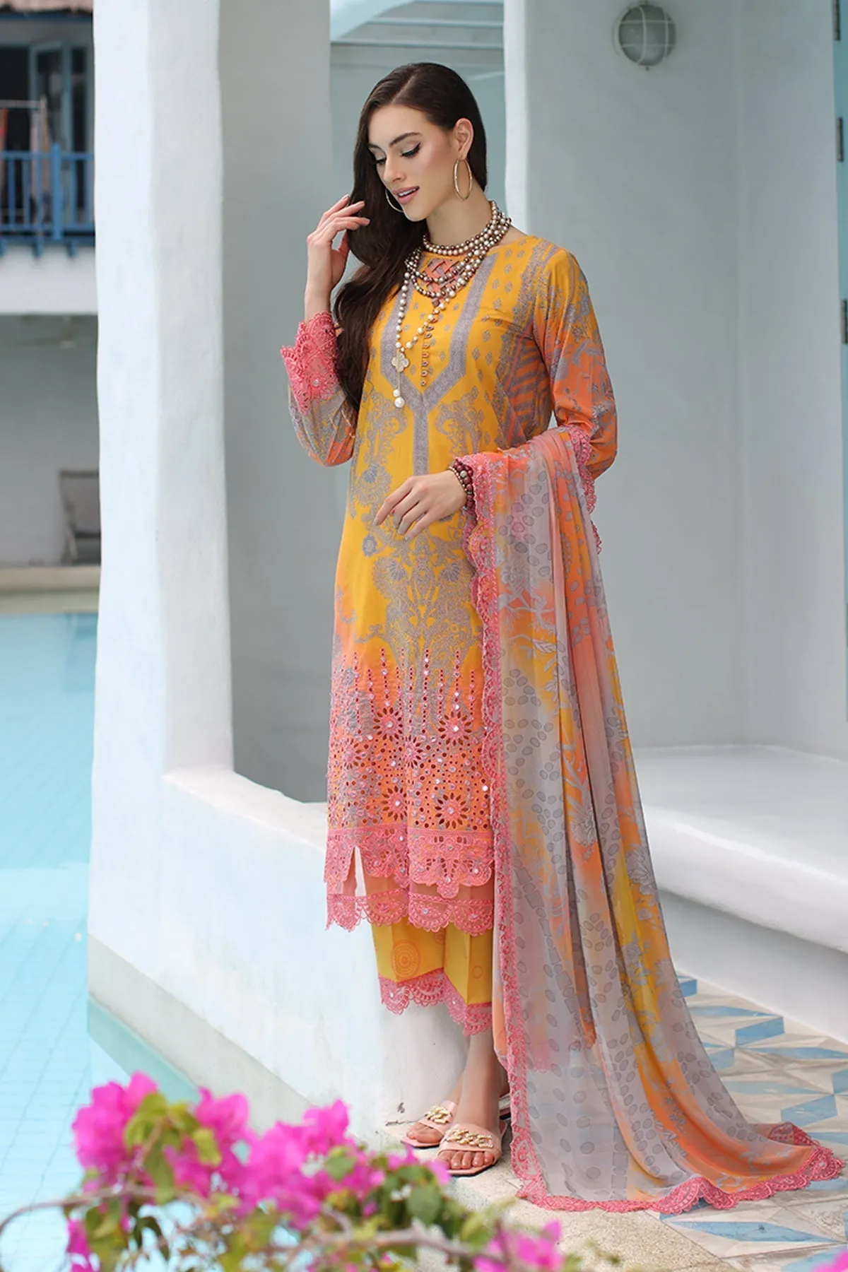 3-PC Unstitched Embroidered Lawn with Embroidred Chiffon Dupatta CCH4-02