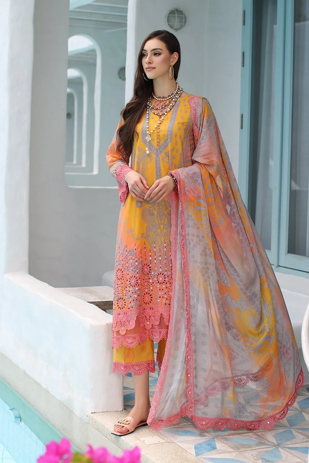 3-PC Unstitched Embroidered Lawn with Embroidred Chiffon Dupatta CCH4-02