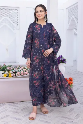 3-Pc Unstitched Printed Embroidered Lawn Suit With Embroidered Chiffon Dupatta CRB23-16