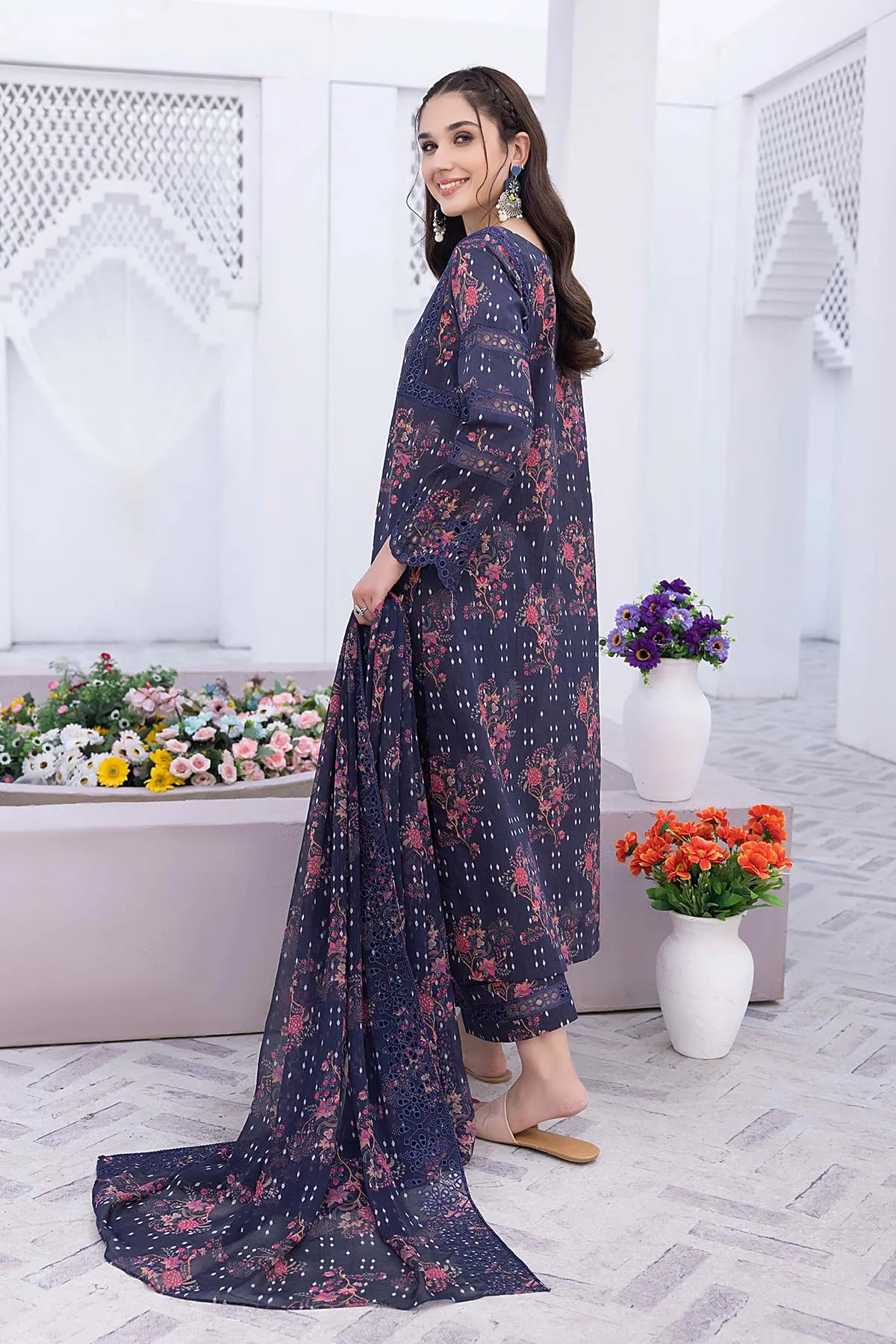 3-Pc Unstitched Printed Embroidered Lawn Suit With Embroidered Chiffon Dupatta CRB23-16