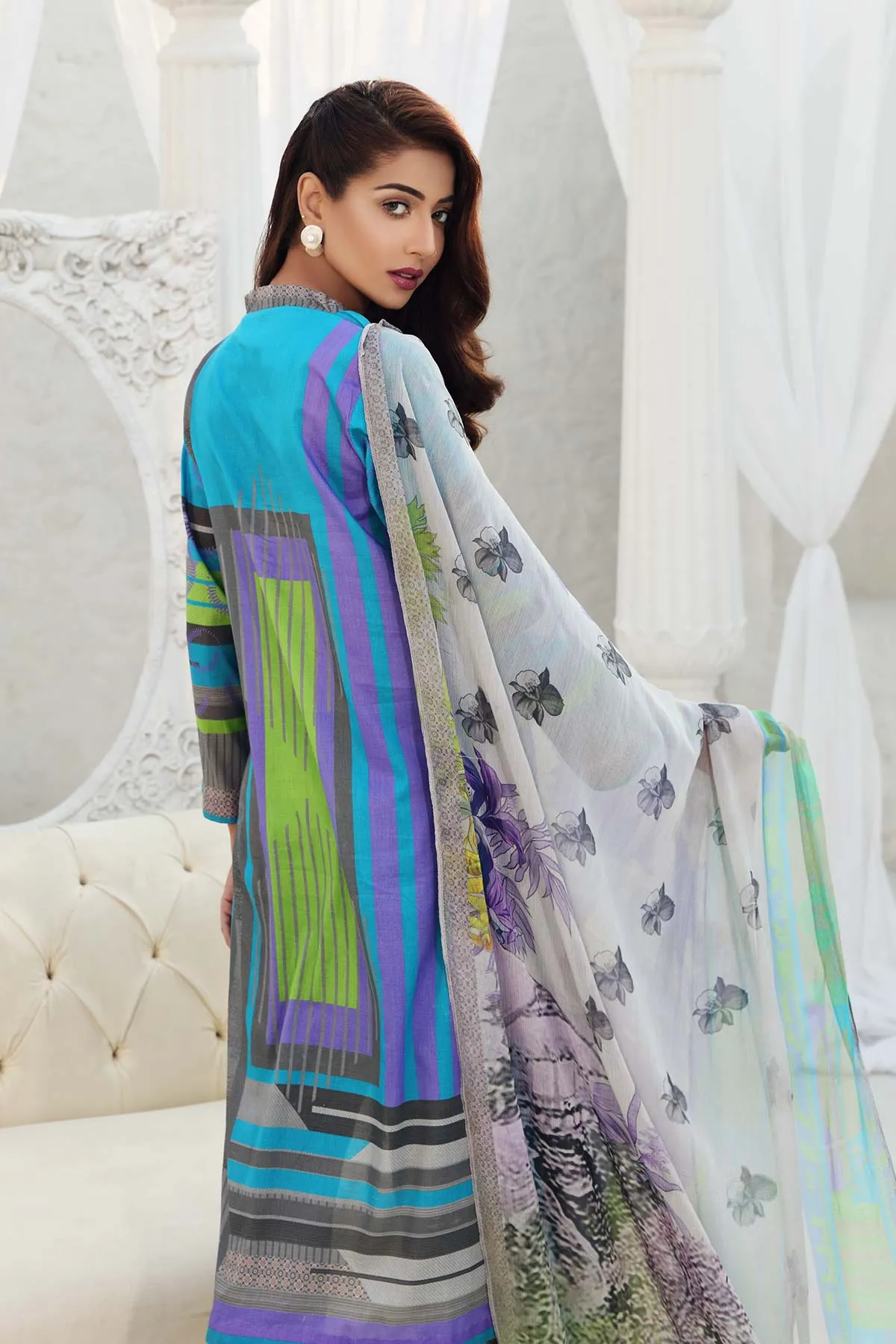 3-piece Unstitched Embroidered Lawn with Chiffon Dupatta CC-01