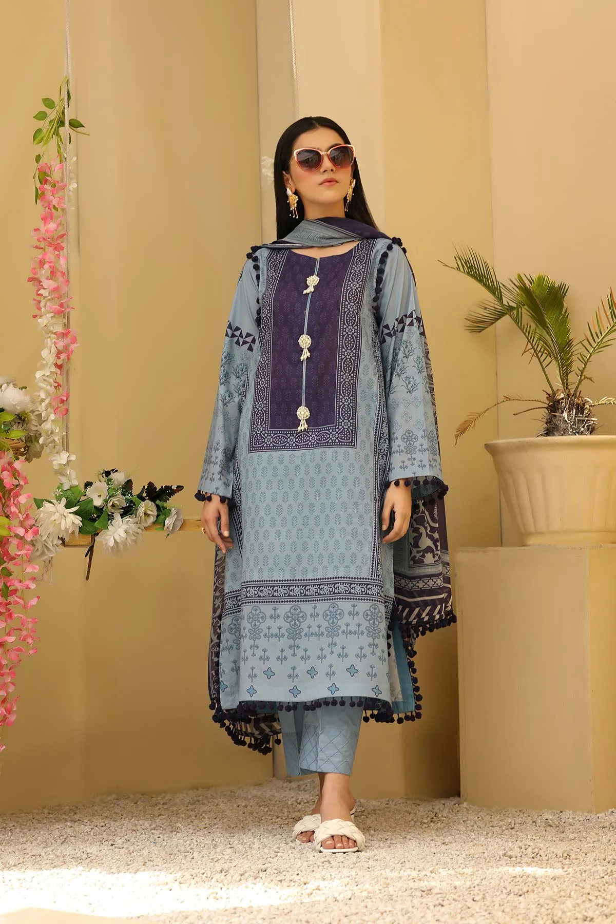 3-piece Unstitched Lawn with Print Chiffon Dupatta CP-29