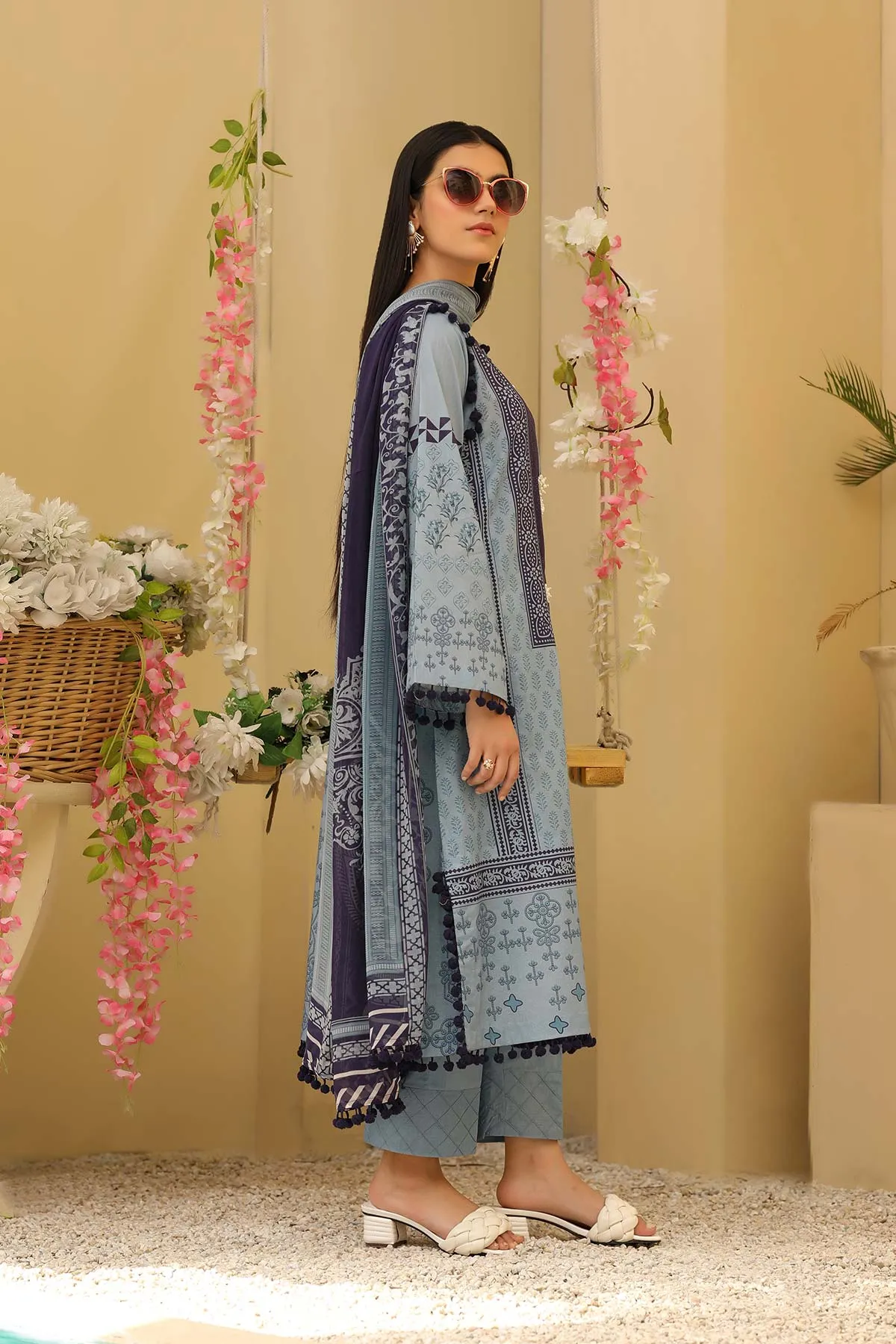 3-piece Unstitched Lawn with Print Chiffon Dupatta CP-29