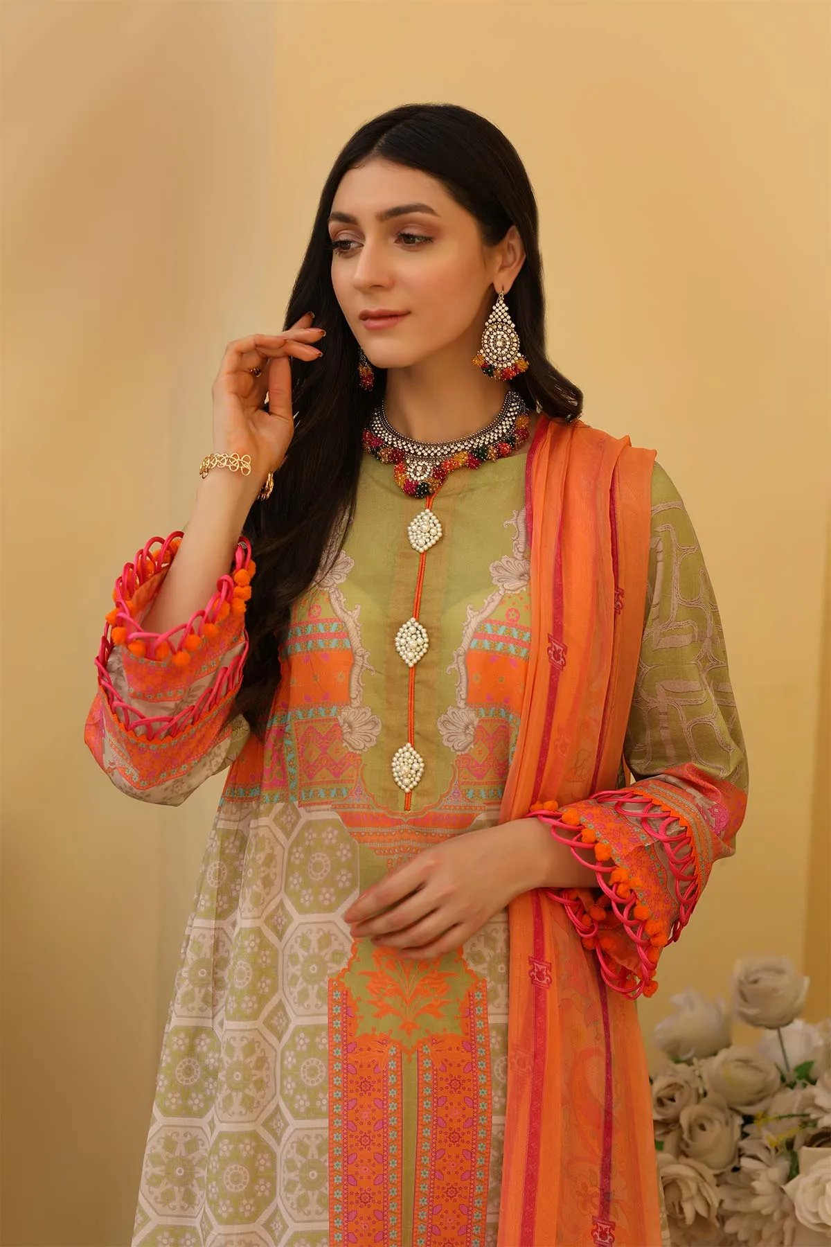 3-piece Unstitched Lawn with Print Chiffon Dupatta CP-32