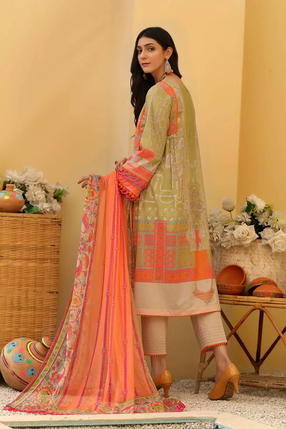 3-piece Unstitched Lawn with Print Chiffon Dupatta CP-32