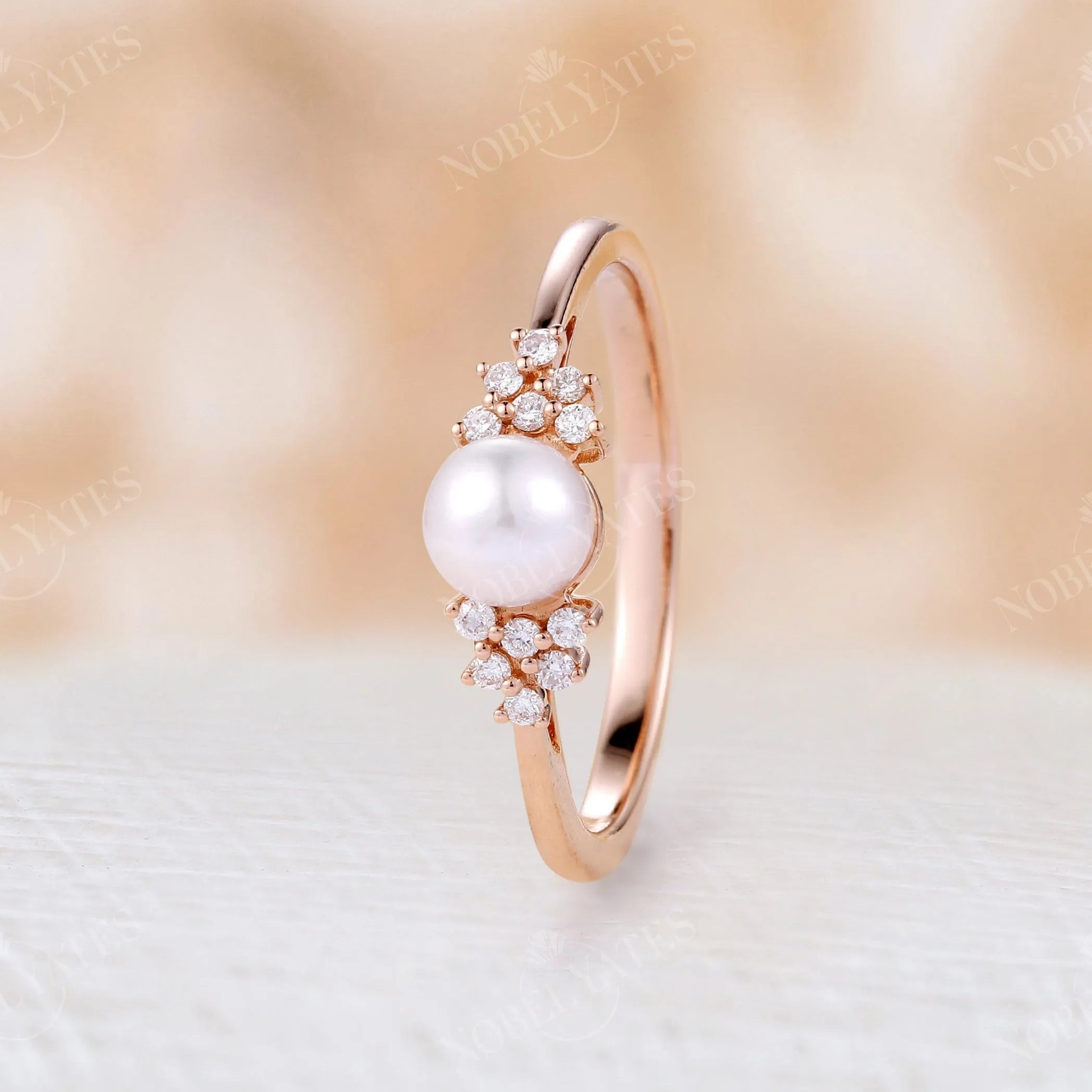 Akoya Pearl Side Stone Engagement Ring Rose Gold