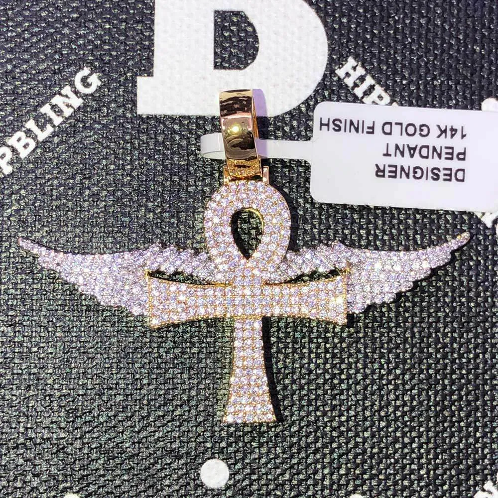 Ankh Cross with Wings CZ Hip Hop Bling Bling Pendant