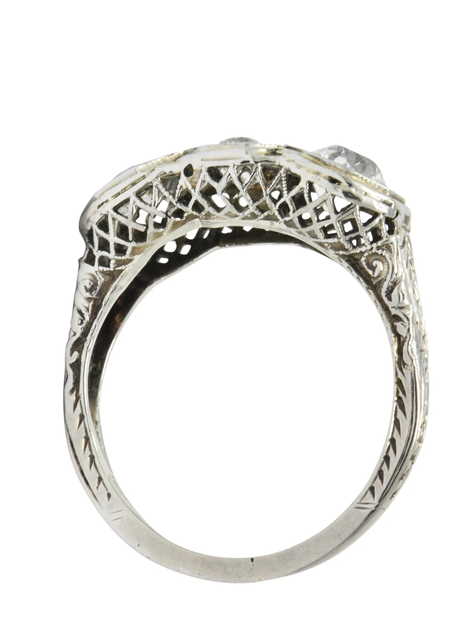 Art Deco 1.20 CTW Diamond 18 Karat White Gold 3 Stone Ring