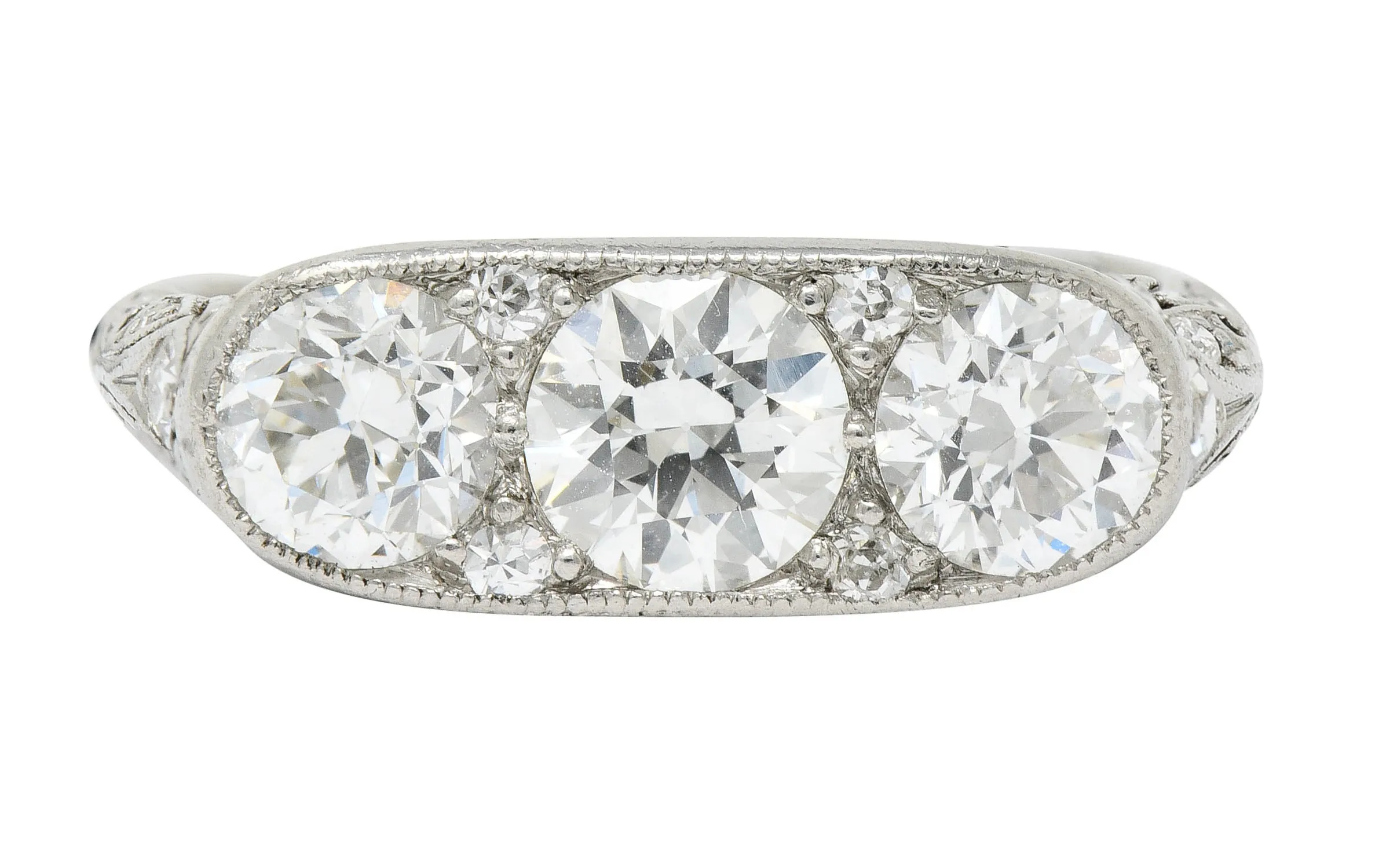 Art Deco 1.90 CTW Diamond Platinum Three Stone Dinner Ring