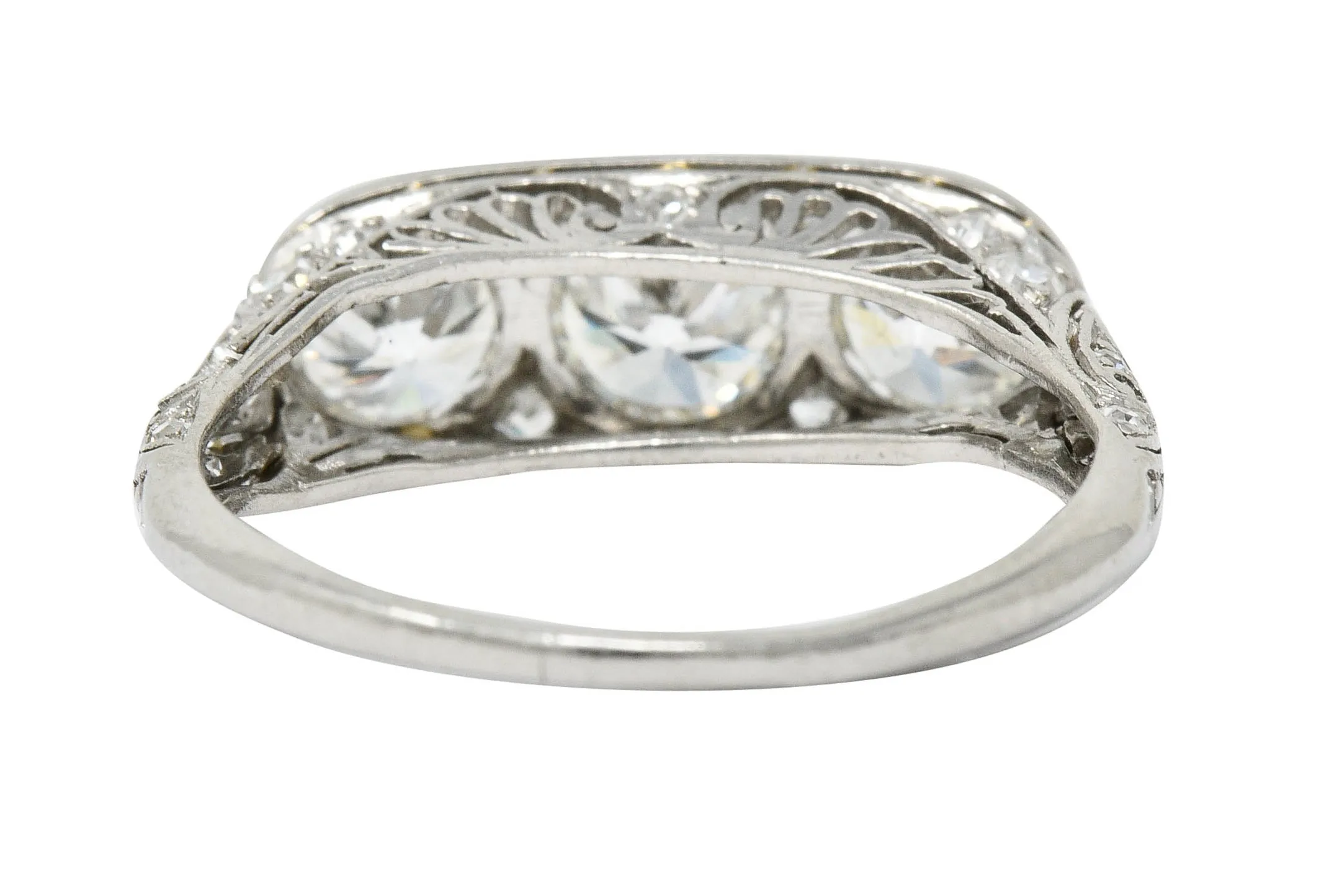 Art Deco 1.90 CTW Diamond Platinum Three Stone Dinner Ring