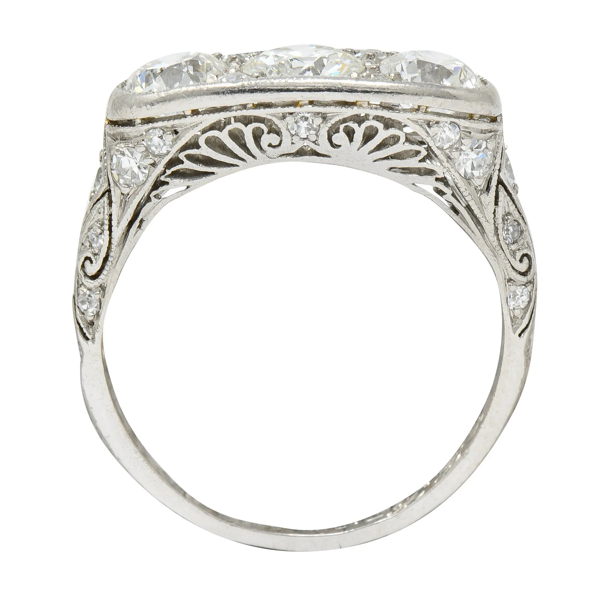 Art Deco 1.90 CTW Diamond Platinum Three Stone Dinner Ring