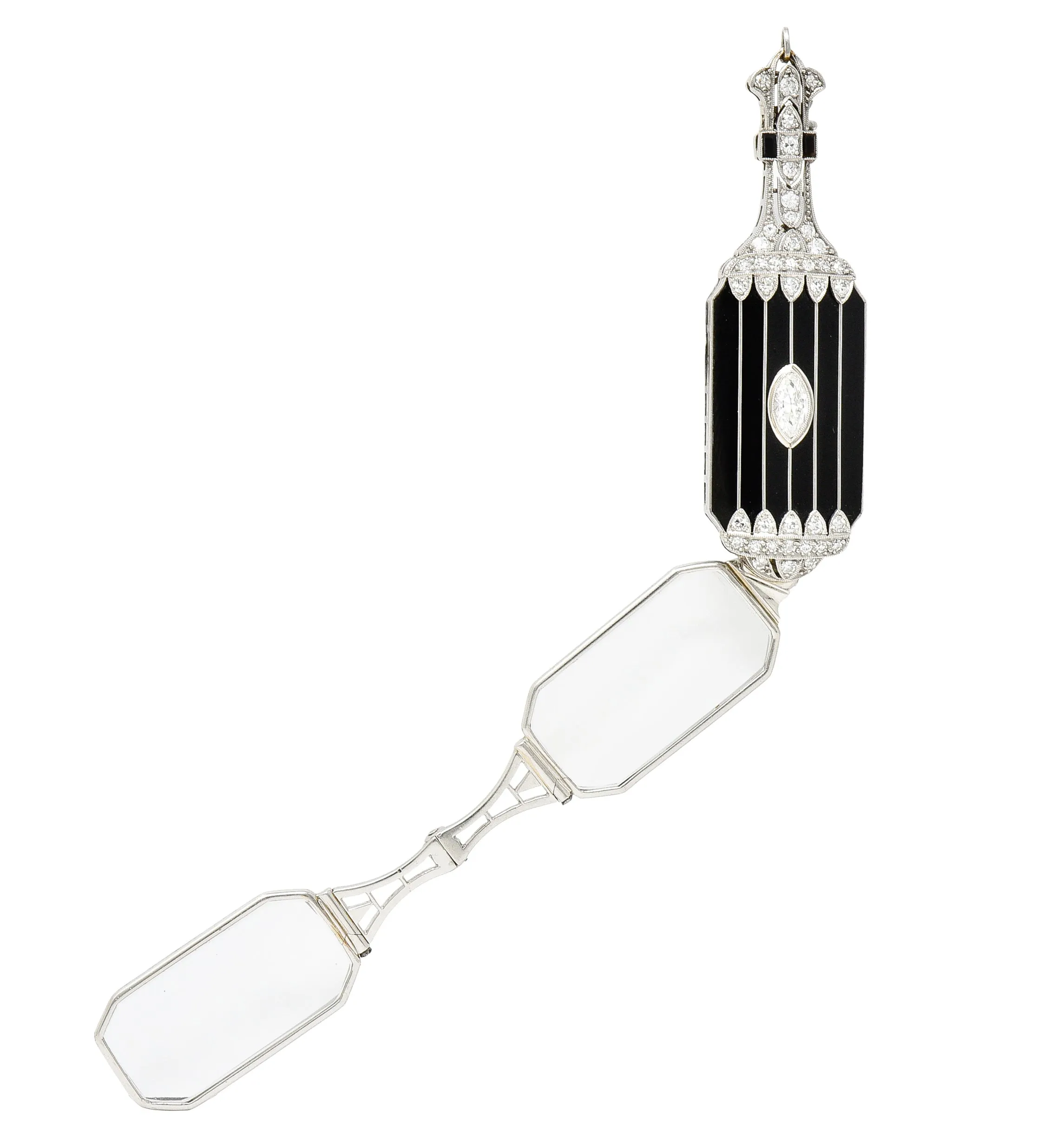 Art Deco Diamond Onyx Platinum Lorgnette Eyeglass Pendant