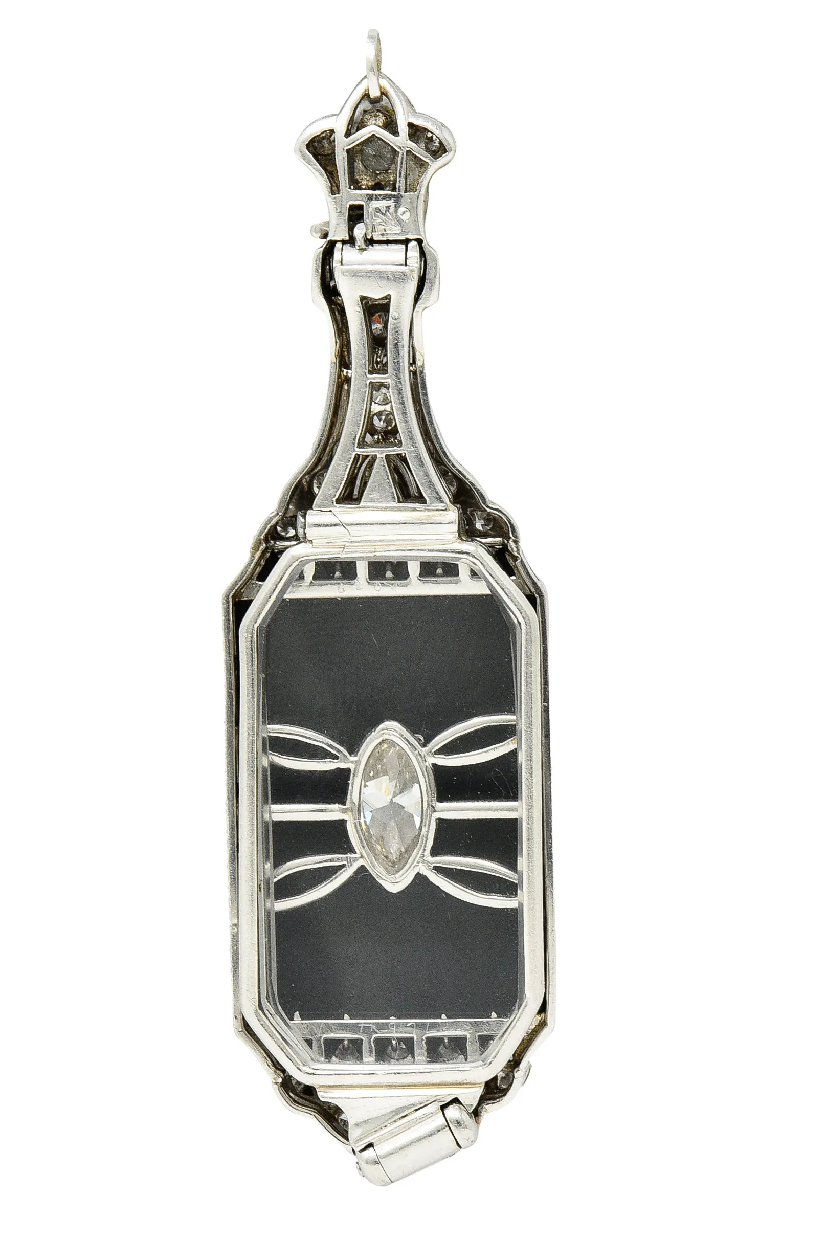 Art Deco Diamond Onyx Platinum Lorgnette Eyeglass Pendant