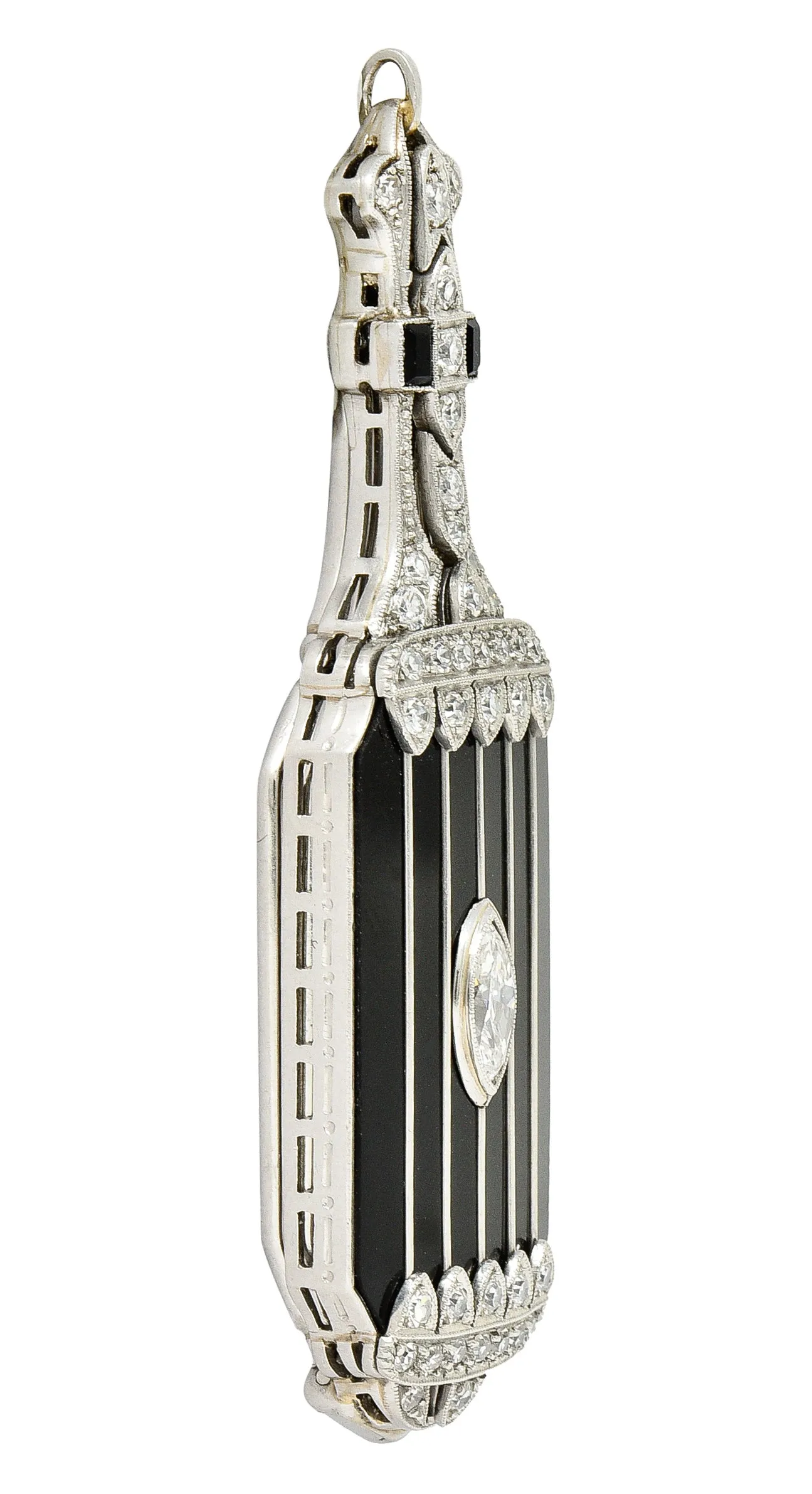 Art Deco Diamond Onyx Platinum Lorgnette Eyeglass Pendant