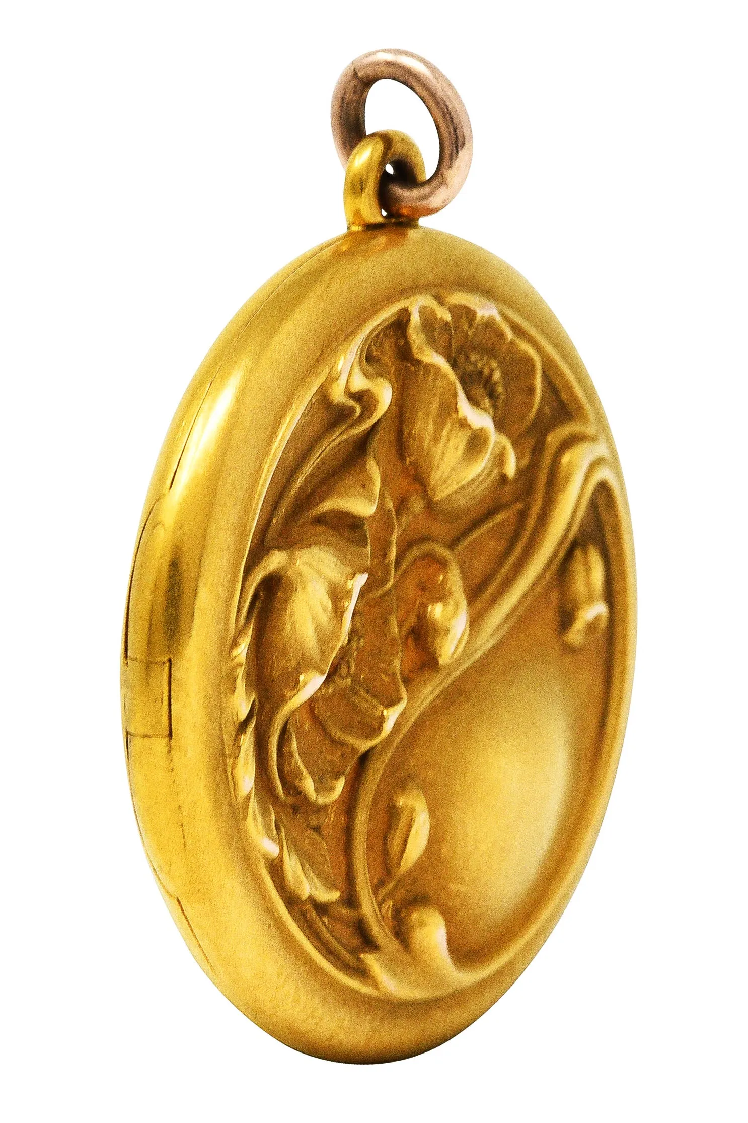 Art Nouveau 18 Karat Gold Floral Portrait Locket Pendant