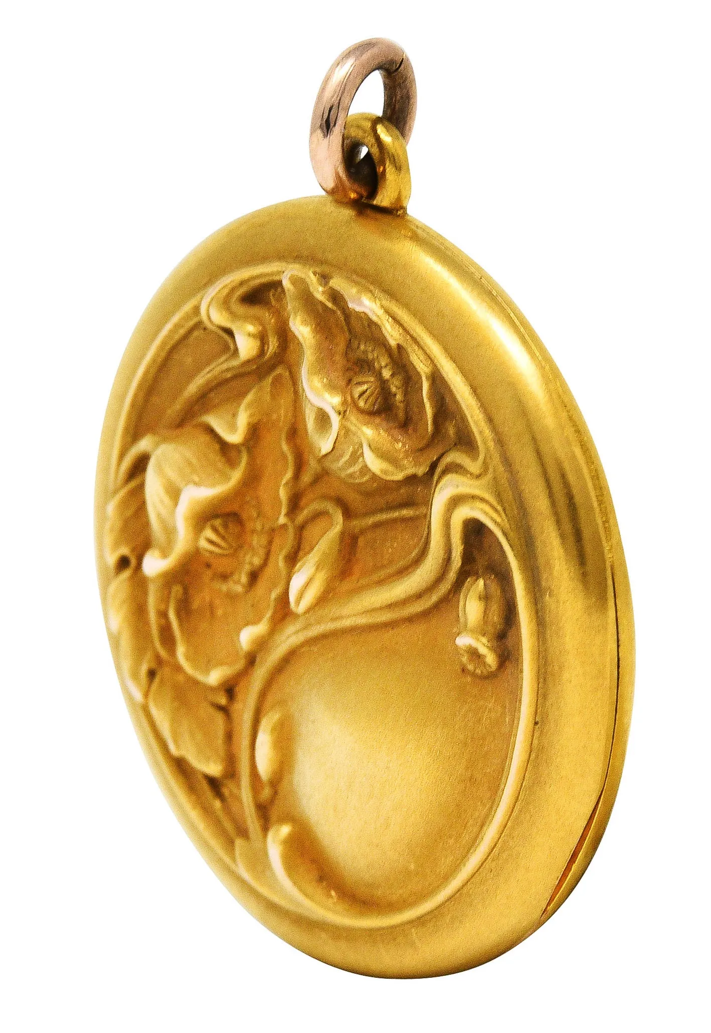 Art Nouveau 18 Karat Gold Floral Portrait Locket Pendant