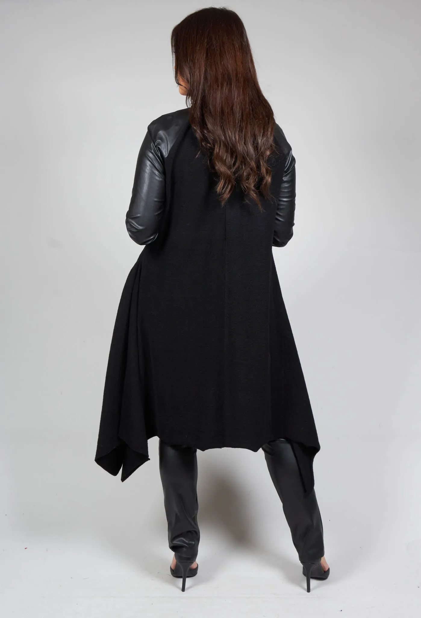 Asymmetric Dress with Contrasting Sleeves in Black