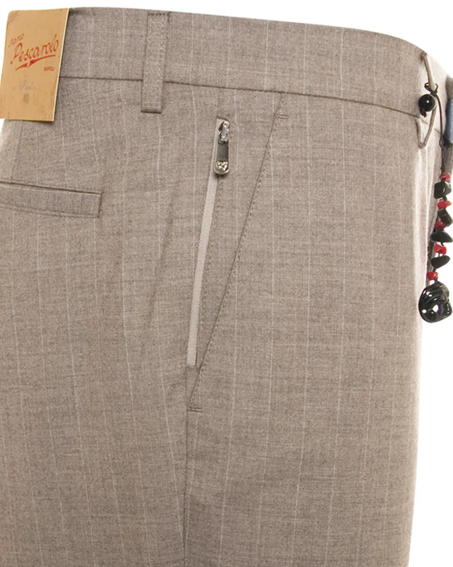 Beige Stripe Cashmere Trouser