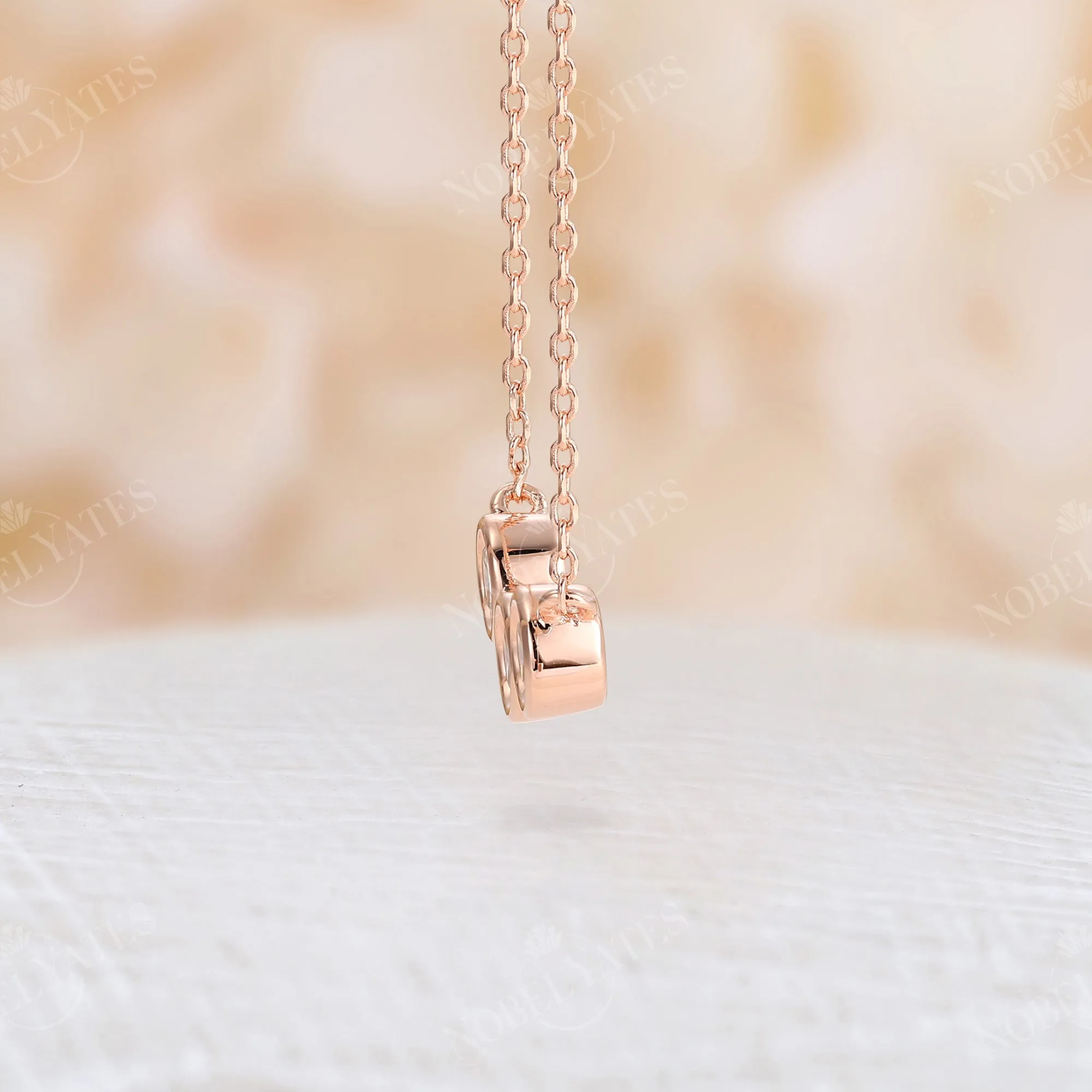 Bezel Moissanite Three Stone Family Necklace Rose Gold