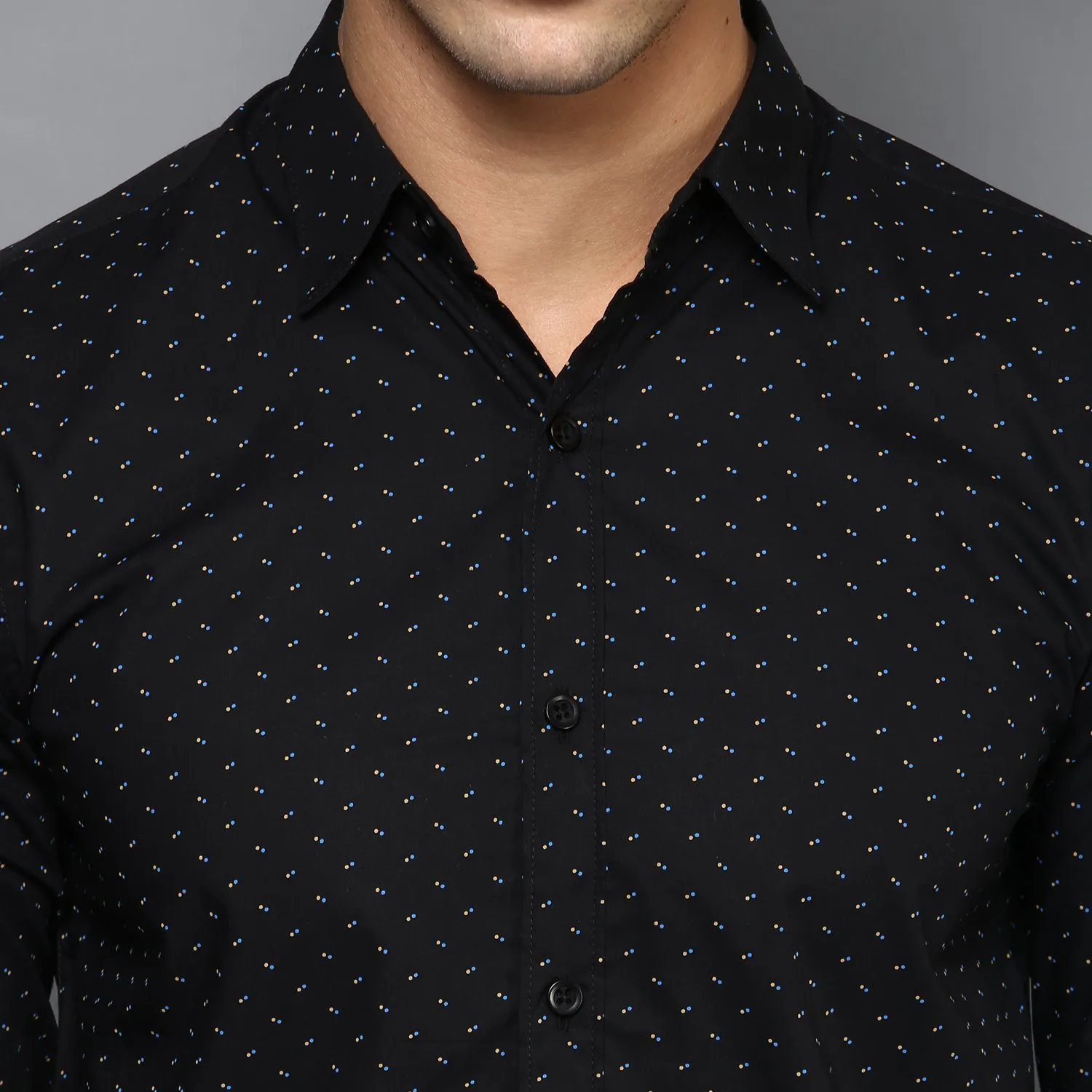 Black Contrast Dotted Printed Shirt