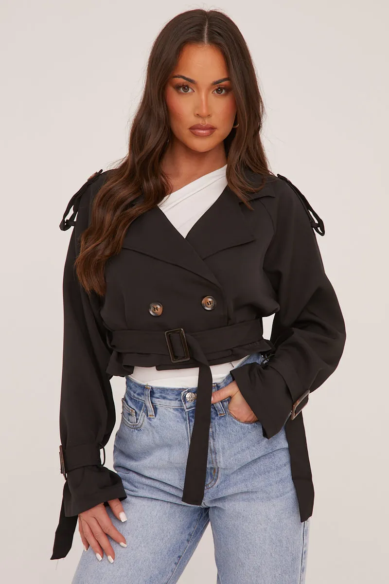 Black Cropped Belted Trench Coat - Naomi