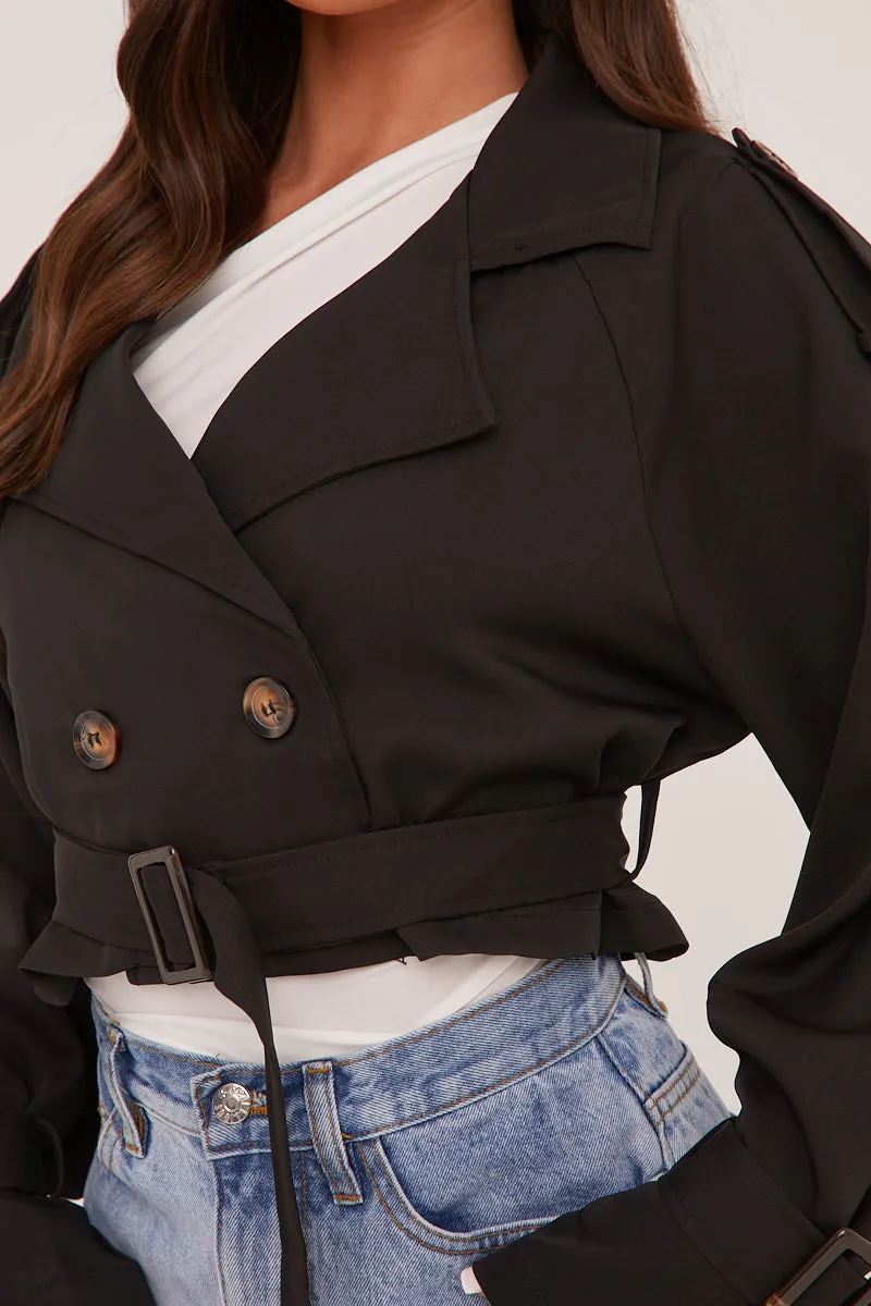 Black Cropped Belted Trench Coat - Naomi