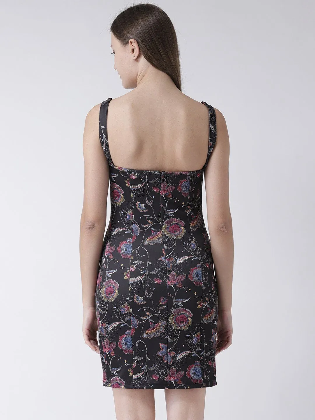 Black Floral Bodycon Dress in Scuba