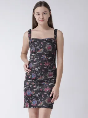 Black Floral Bodycon Dress in Scuba