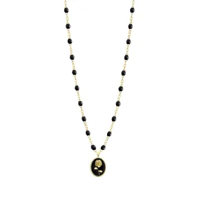 Black Rose Necklace, Yellow Gold, 16.5