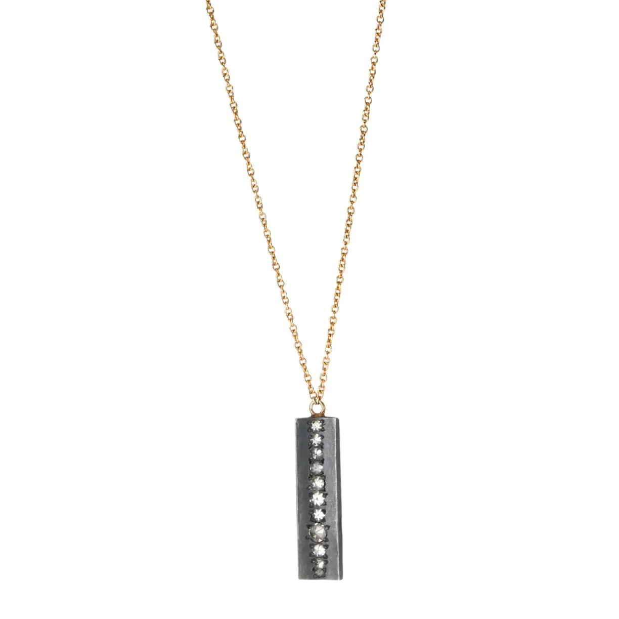 Blackened Rectangle Pendant Necklace with Inverted Diamonds