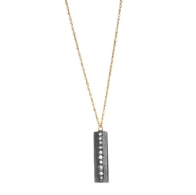 Blackened Rectangle Pendant Necklace with Inverted Diamonds