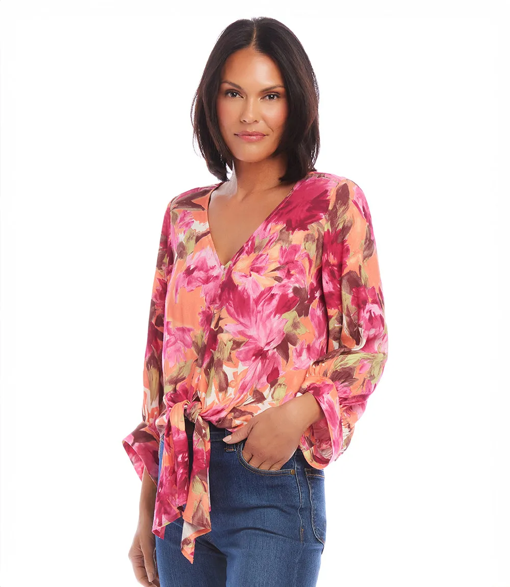 Blouson Sleeve Tie-Front Top