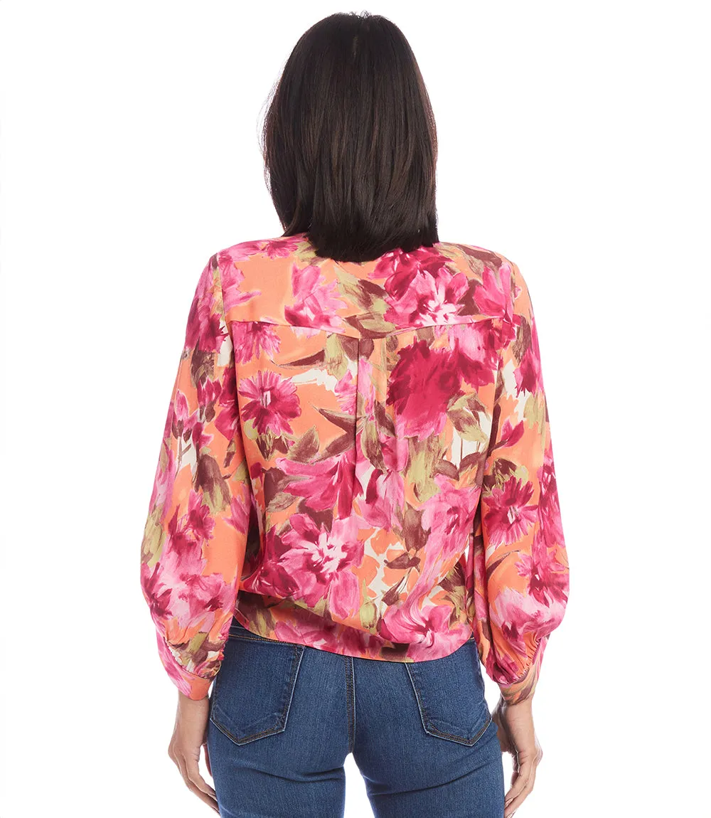 Blouson Sleeve Tie-Front Top