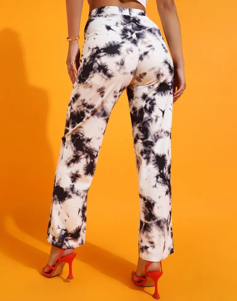 Blue & White Printed Straight Fit Trouser