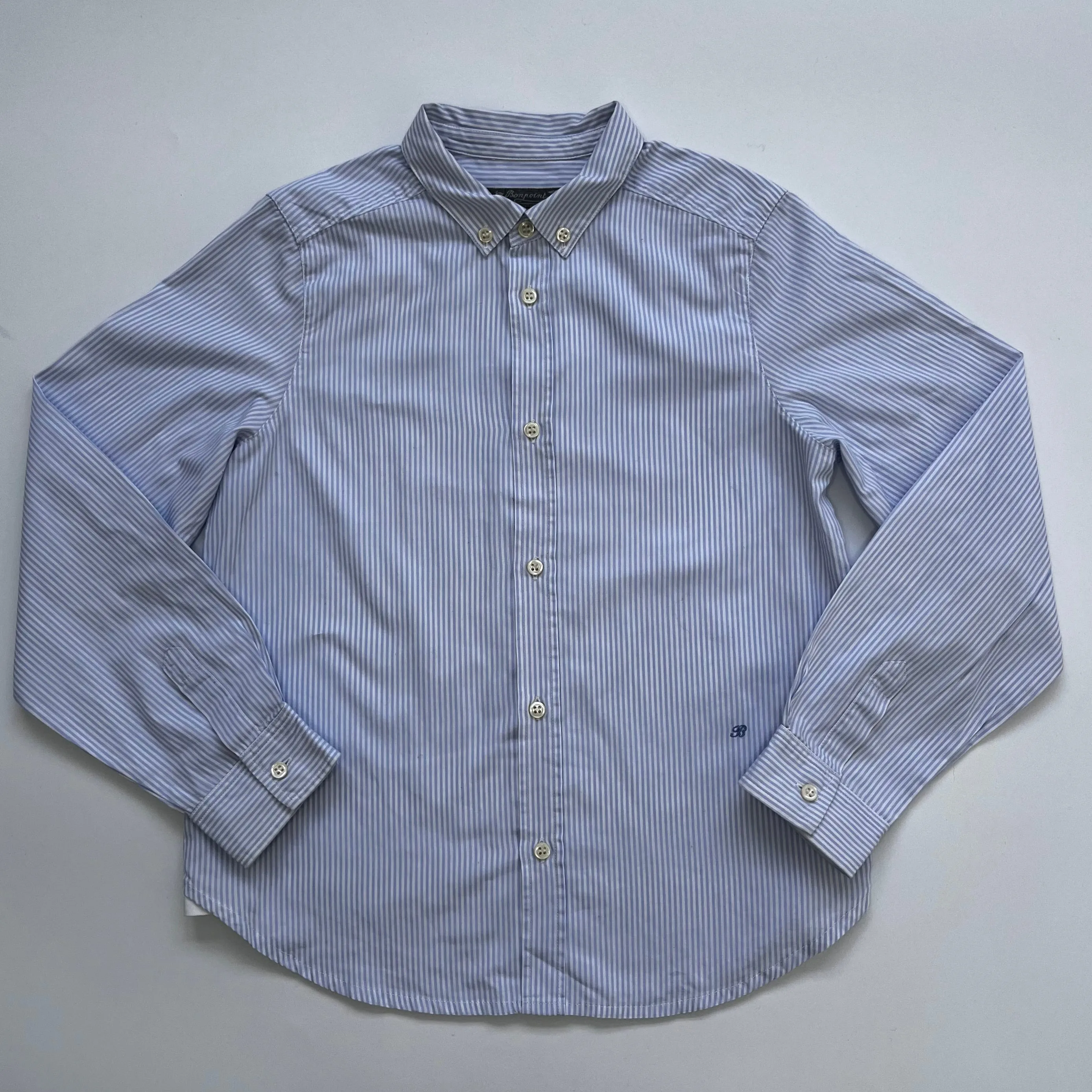 Bonpoint Blue & White Stripe Shirt With Collar: 10 Years